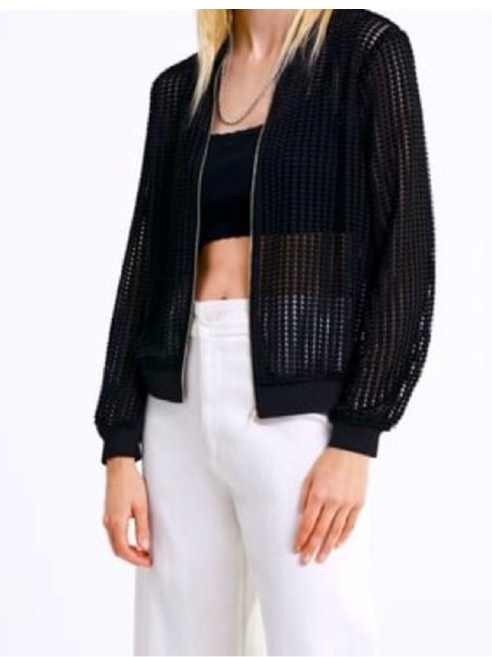 Zara Black Mesh Bomber Jacket